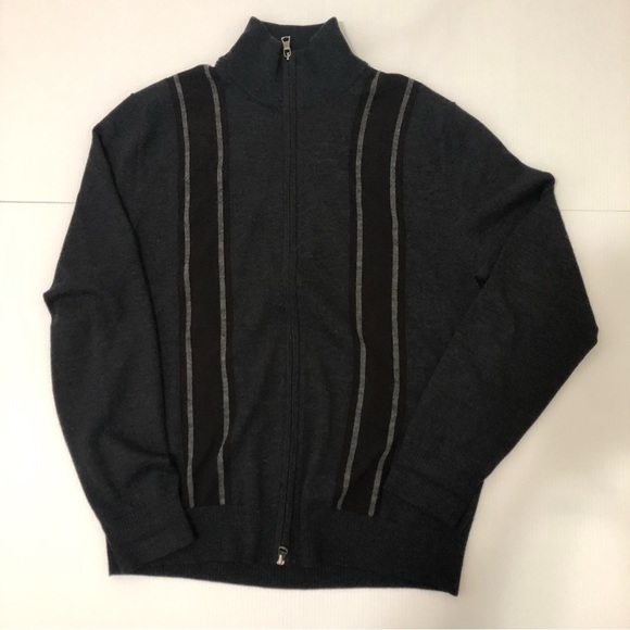 Banana Republic Merino Wool Zip Up Sweater Charcoal Gray & Black - Picture 3 of 9